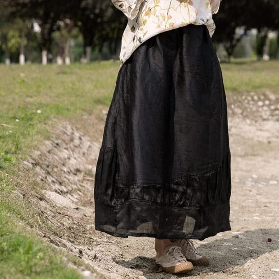 Black Linen Midi Skirt - Image 3