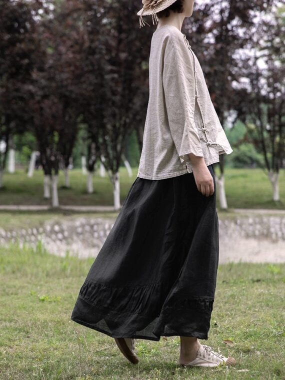 Black Linen Midi Skirt - Image 9