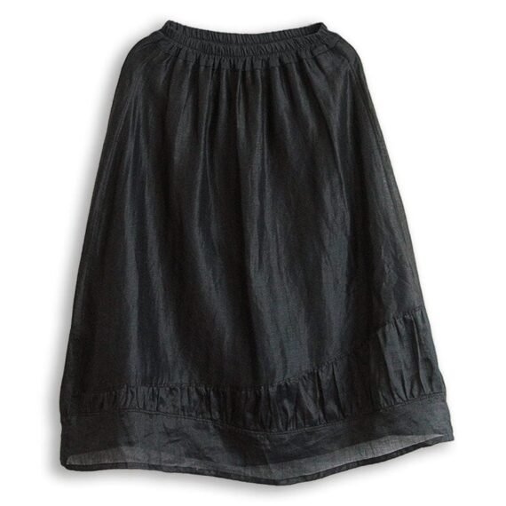 Black Linen Midi Skirt - Image 15