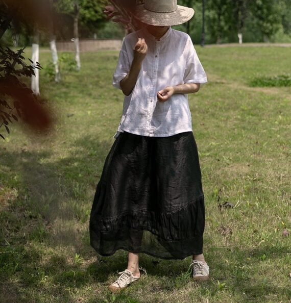 Black Linen Midi Skirt - Image 6