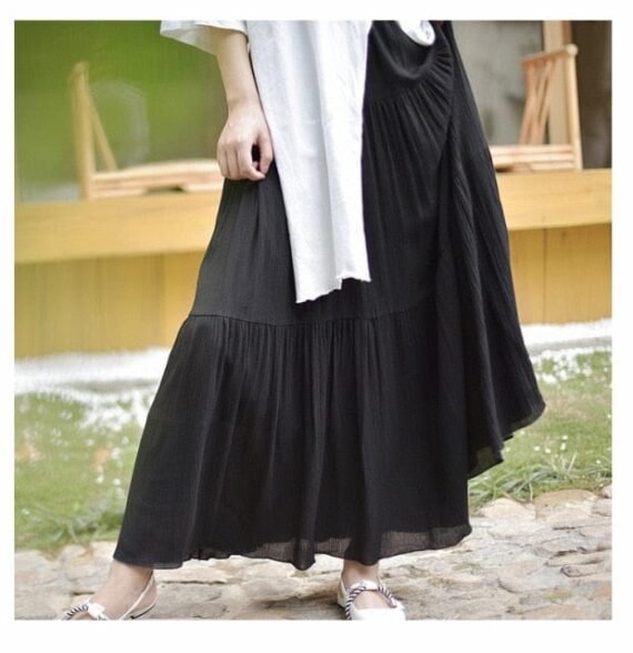 Flowy High Waist Cotton Linen Skirt - Image 13