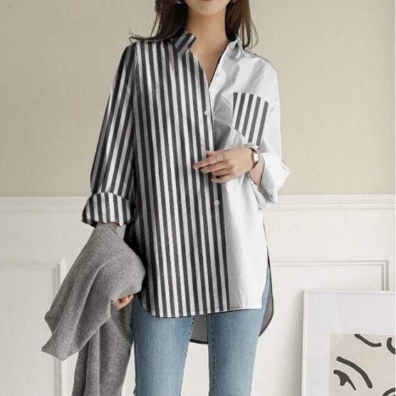 Striped Korean Patchwork Shirt - Image 2