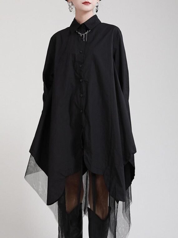 Black Irregular Hem Shirt Dress - Image 3