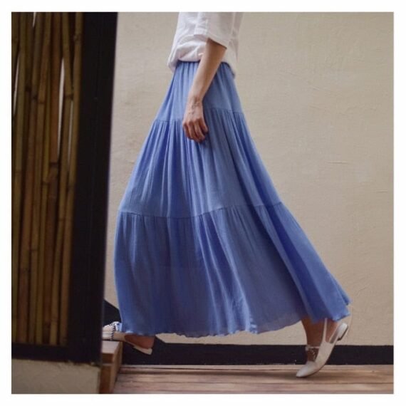 Flowy High Waist Cotton Linen Skirt - Image 19