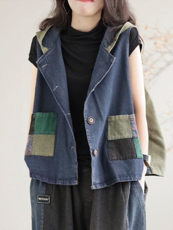 Patchwork Punk Denim Vest - Image 2