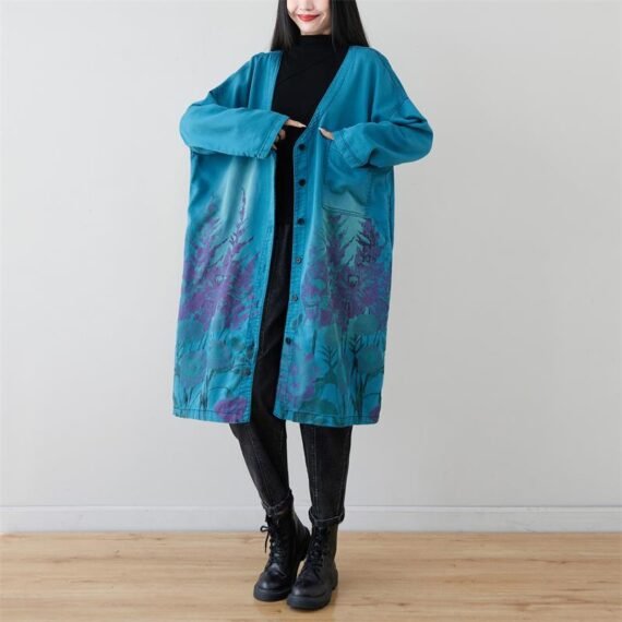 Oversized Knitted Denim Trench - Image 2