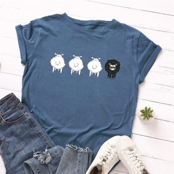 Black Sheep Cartoon O-Neck T-Shirt - Image 3