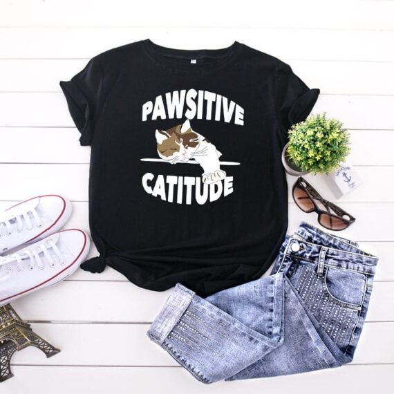 Pawsitive Catitude Graphic T-Shirt - Image 5