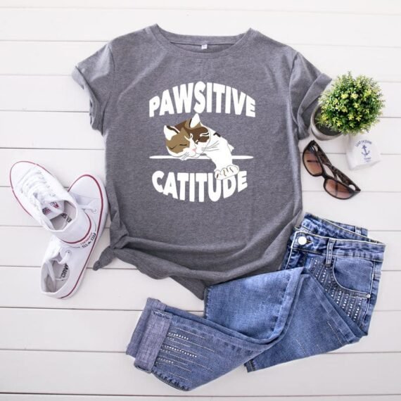 Pawsitive Catitude Graphic T-Shirt - Image 6