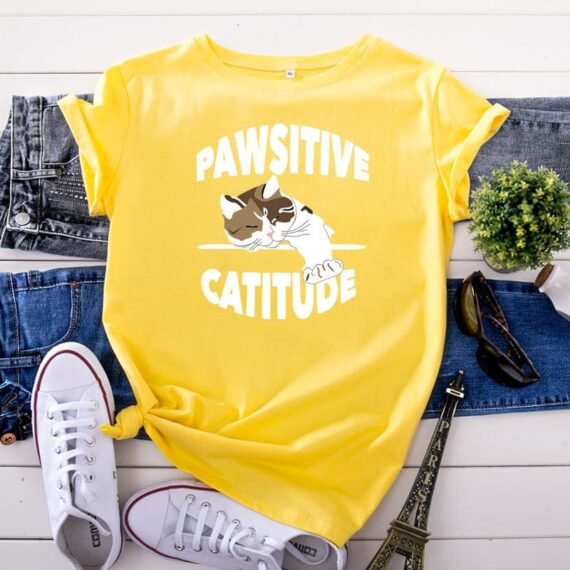 Pawsitive Catitude Graphic T-Shirt - Image 7