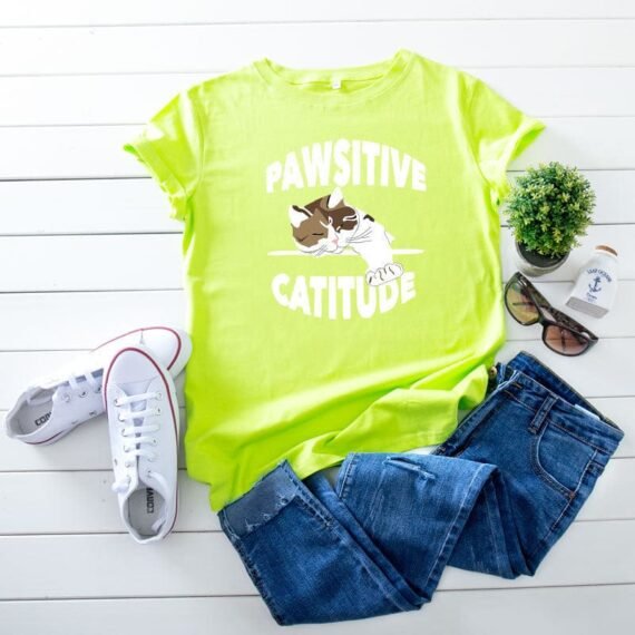 Pawsitive Catitude Graphic T-Shirt - Image 9