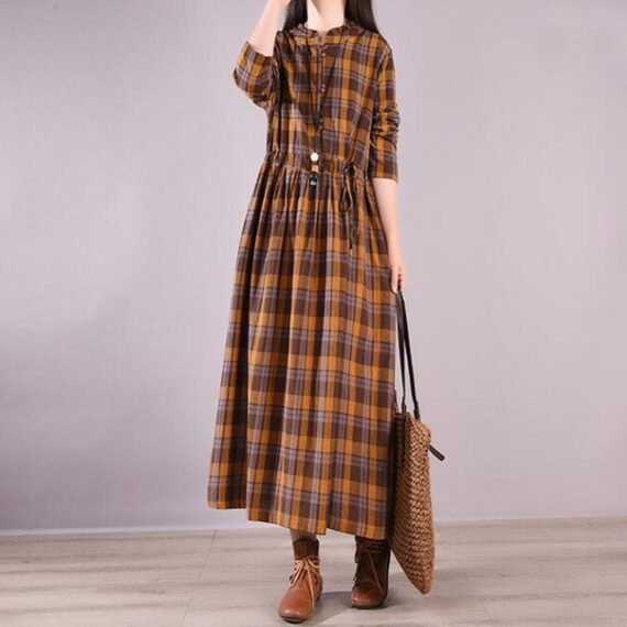 Vintage Plaid Loose Cotton Dress - Image 3