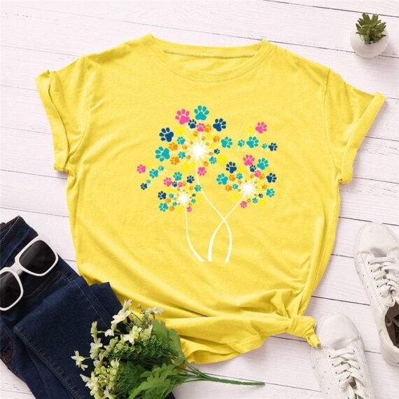 Paw Petals Dandelion Cotton T-Shirt - Image 2