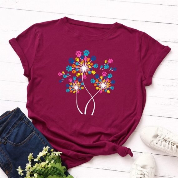 Paw Petals Dandelion Cotton T-Shirt - Image 3