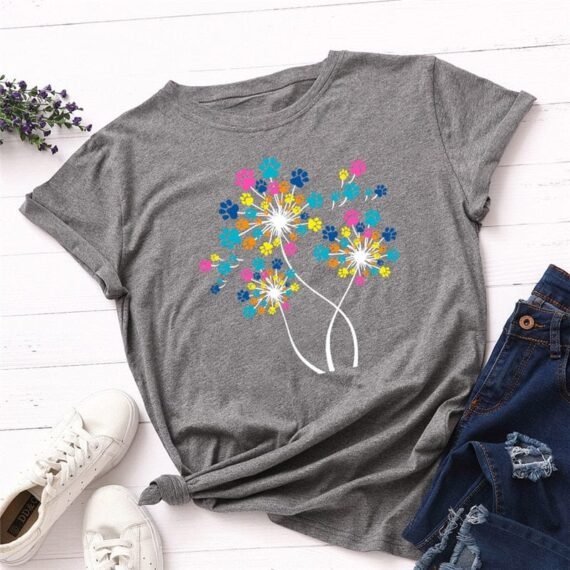 Paw Petals Dandelion Cotton T-Shirt - Image 4