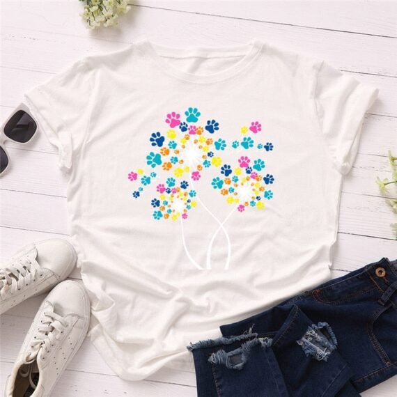 Paw Petals Dandelion Cotton T-Shirt - Image 9