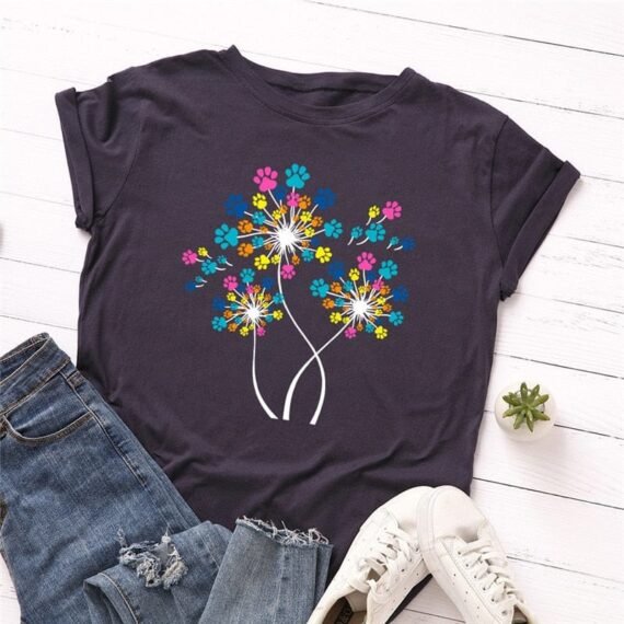 Paw Petals Dandelion Cotton T-Shirt - Image 11