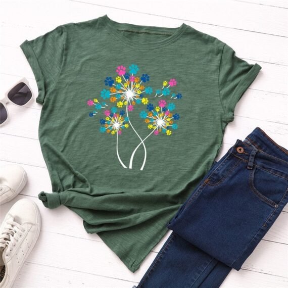 Paw Petals Dandelion Cotton T-Shirt - Image 12