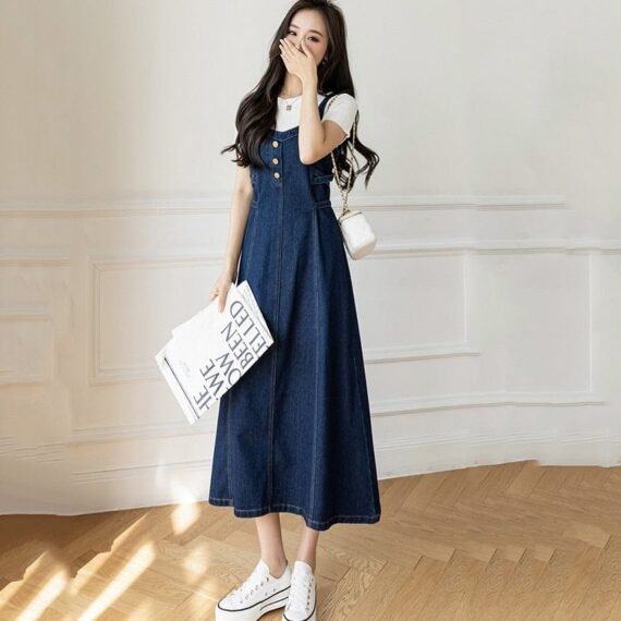 Spaghetti Strap Long Denim Dress