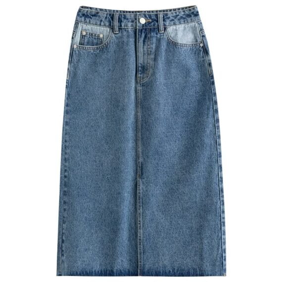 Holly Blue Denim Front Split Skirt - Image 4