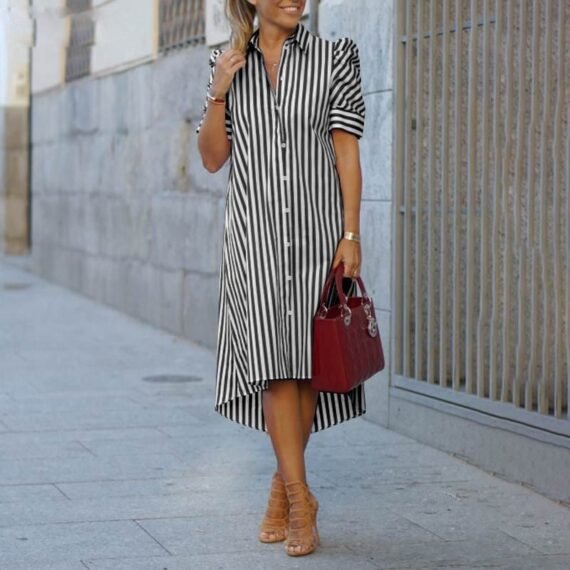 Casual Summer Striped Shirt Dress - Image 4