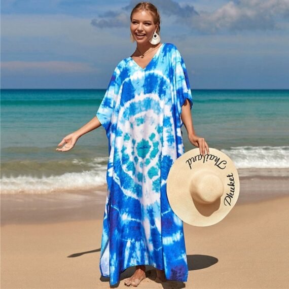 Blue & White Tie-Dye Hippie Dress - Image 2