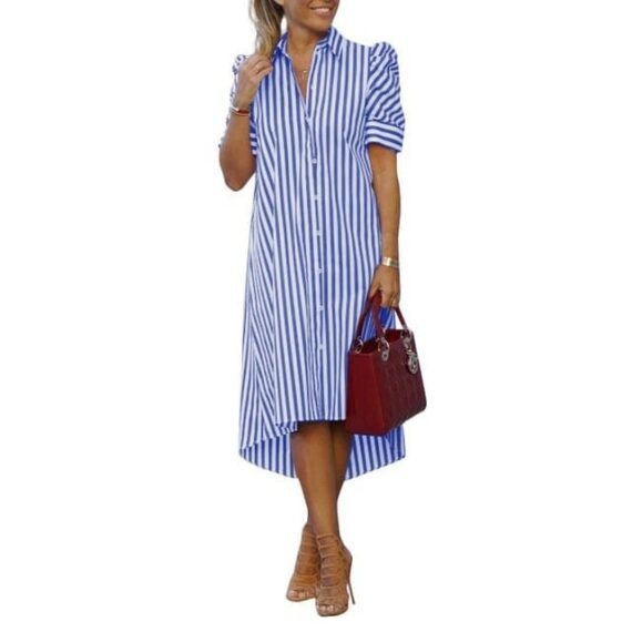 Casual Summer Striped Shirt Dress - Image 7