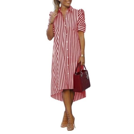 Casual Summer Striped Shirt Dress - Image 3