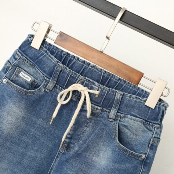 Elastic Waist Denim Harem Pants - Image 2