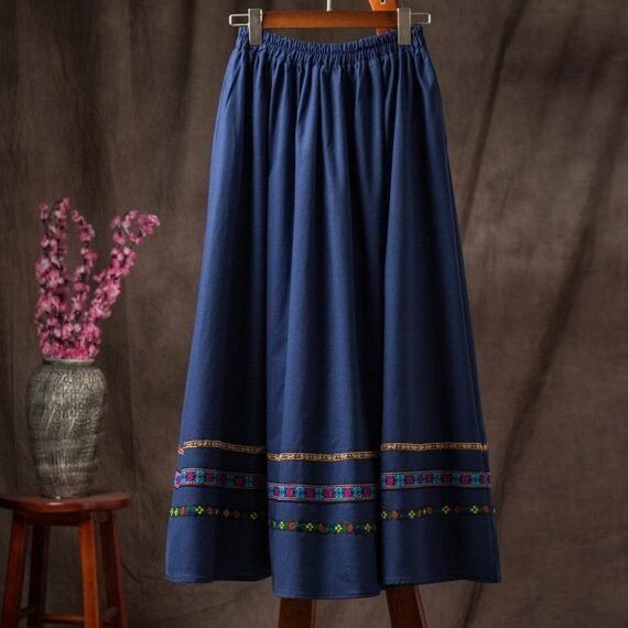 Embroidery Elastic Floral Midi Skirt - Image 2