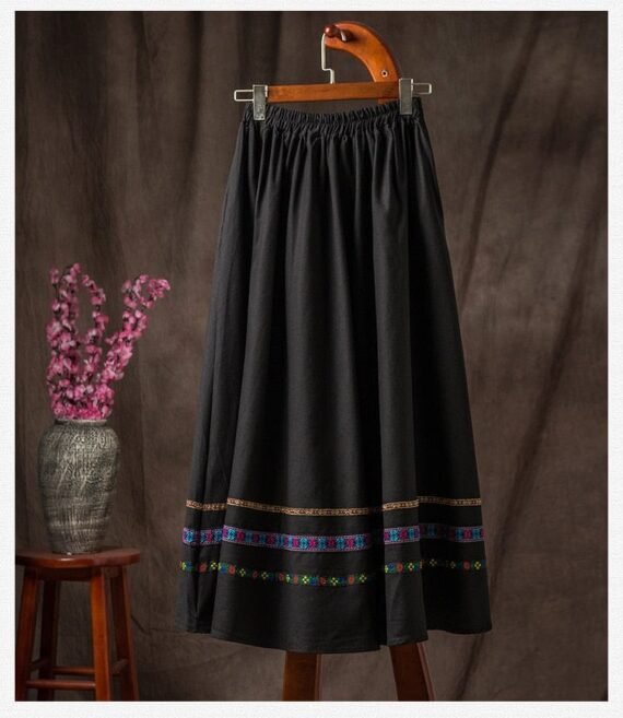 Embroidery Elastic Floral Midi Skirt - Image 6