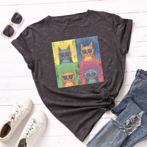 Graphic Kitten O Neck Tee - Image 4