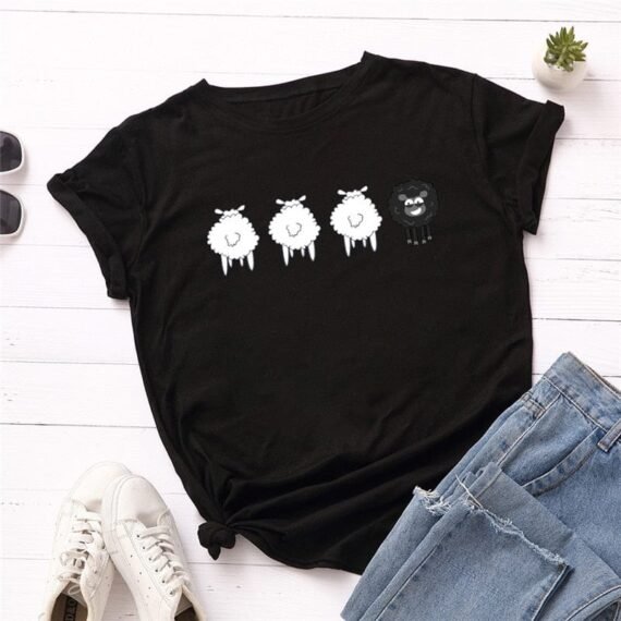 Black Sheep Cartoon O-Neck T-Shirt - Image 5