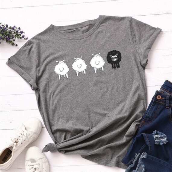 Black Sheep Cartoon O-Neck T-Shirt - Image 4