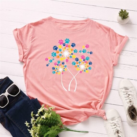 Paw Petals Dandelion Cotton T-Shirt - Image 6