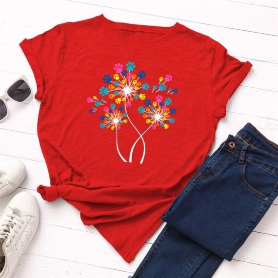 Paw Petals Dandelion Cotton T-Shirt - Image 8