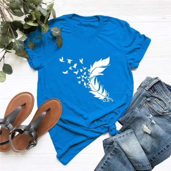 Feather & Birds O-Neck Tee - Image 10