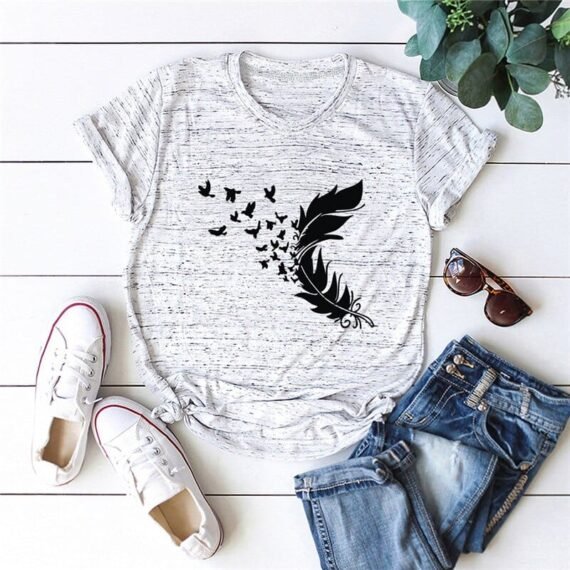 Feather & Birds O-Neck Tee - Image 9