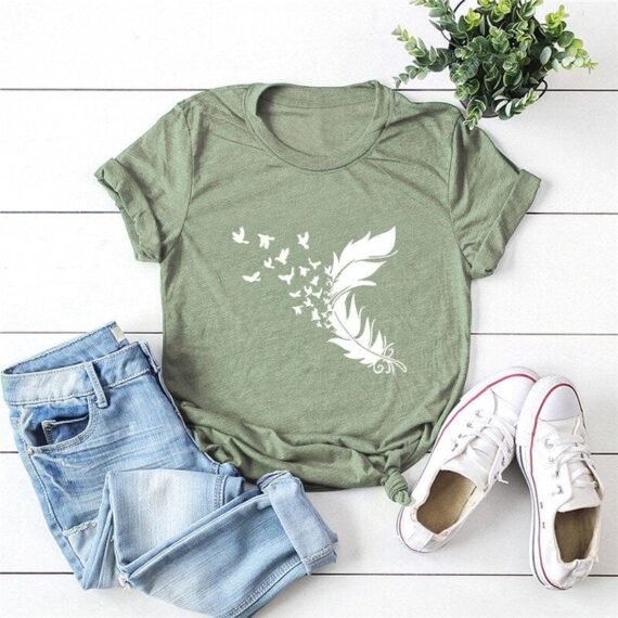 Feather & Birds O-Neck Tee - Image 7