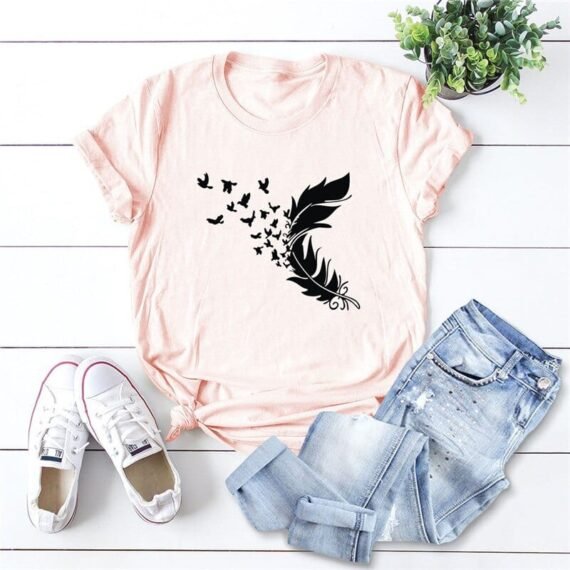 Feather & Birds O-Neck Tee - Image 8