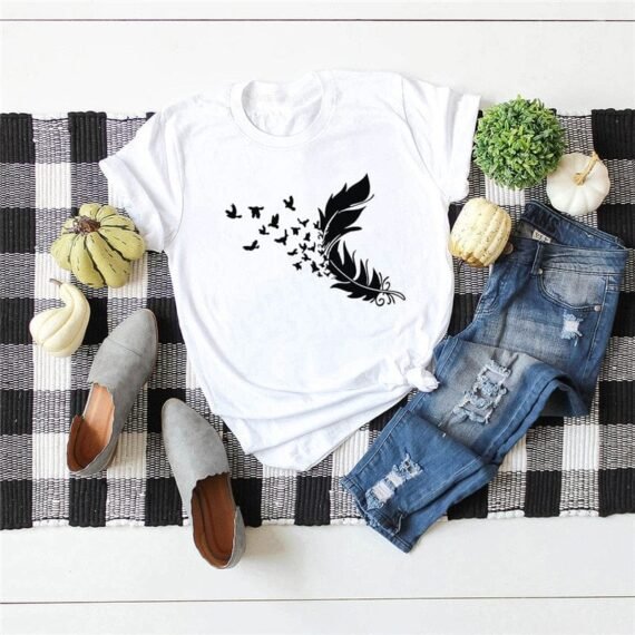 Feather & Birds O-Neck Tee - Image 12