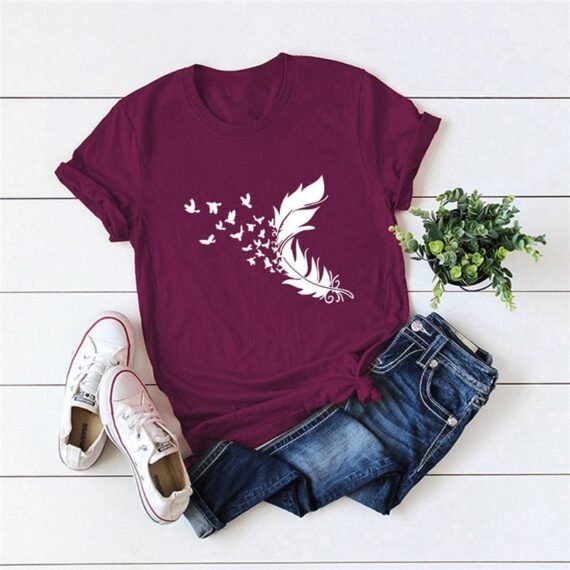 Feather & Birds O-Neck Tee - Image 5