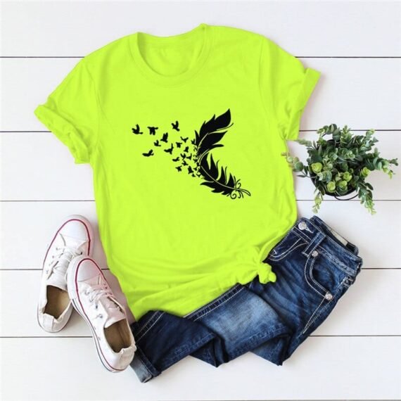 Feather & Birds O-Neck Tee - Image 3