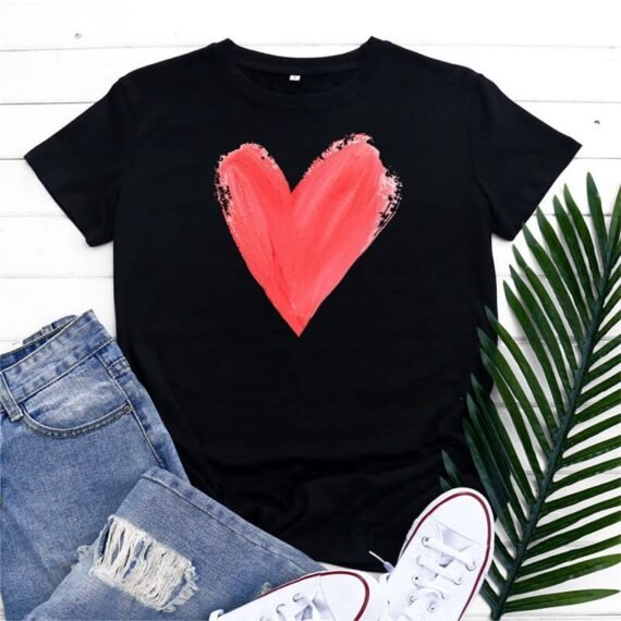 Graphic Printed Heart  O Neck Tee - Image 5