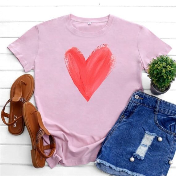 Graphic Printed Heart  O Neck Tee - Image 10