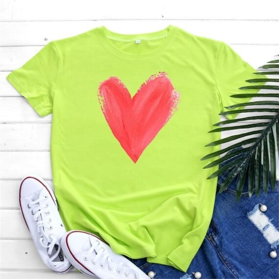 Graphic Printed Heart  O Neck Tee - Image 9