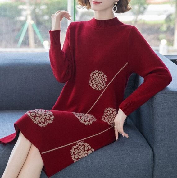 Floral Knitted Sweater Dress - Image 4