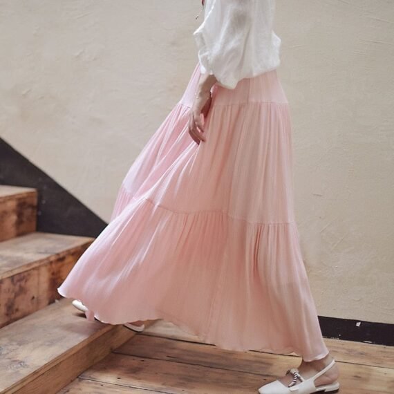 Flowy High Waist Cotton Linen Skirt - Image 3