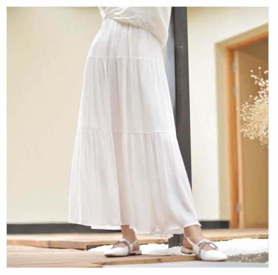 Flowy High Waist Cotton Linen Skirt - Image 8