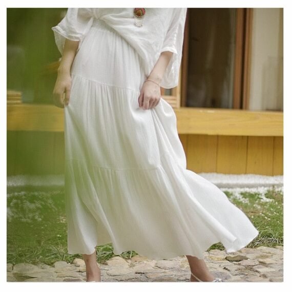 Flowy High Waist Cotton Linen Skirt - Image 9